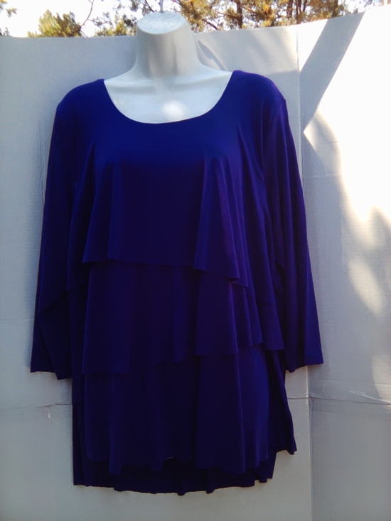 Susan Graver Tops - Women's Layered Ruffle Long-Sleeve Top - Deep Purple